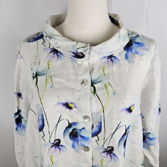 Mario Romano Linen Top Medium Floral Button-Up Made In Italy - Picture 2 of 10
